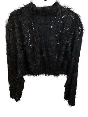 H&M Black Fuzzy Sequin Cropped Sweater